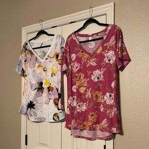 LuLaRoe Floral V-Neck Tops - Pink and Multicolor